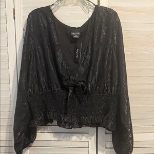 City Chic Top Fresh Flirt Black Burnout Shimmer Blouse. New! Size 22